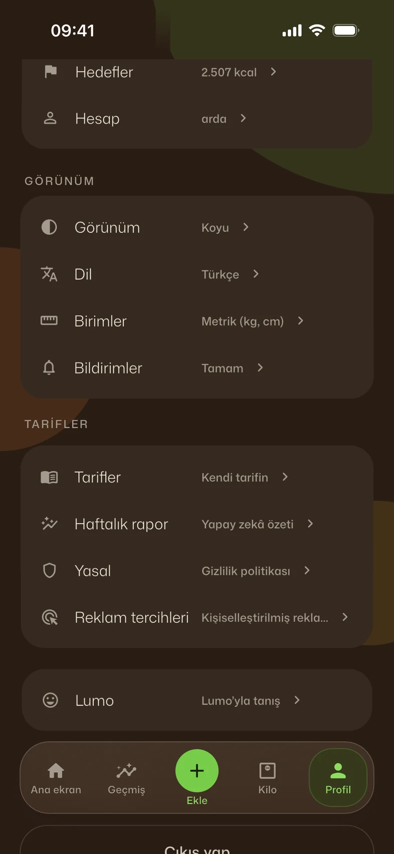Profil ekranı